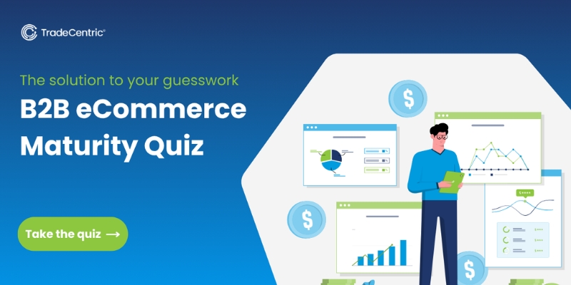 B2B eCommerce Maturity Benchmark 15 Image with illustrations and with text: "The solution to your guessswork - B2B eCommerce Maturity Quiz"