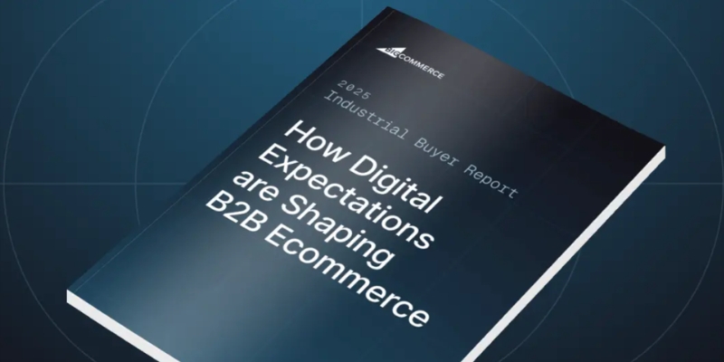 2025 Industrial Buyer Report: How Digital Expectations are Shaping B2B Ecommerce 6 Mock-up design with text in the cover: "2025 Industrial Buyer Report - Expectations are Shaping B2B Ecommerce"