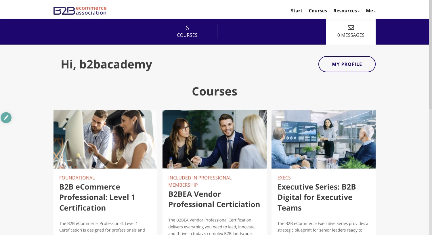 Academy start page